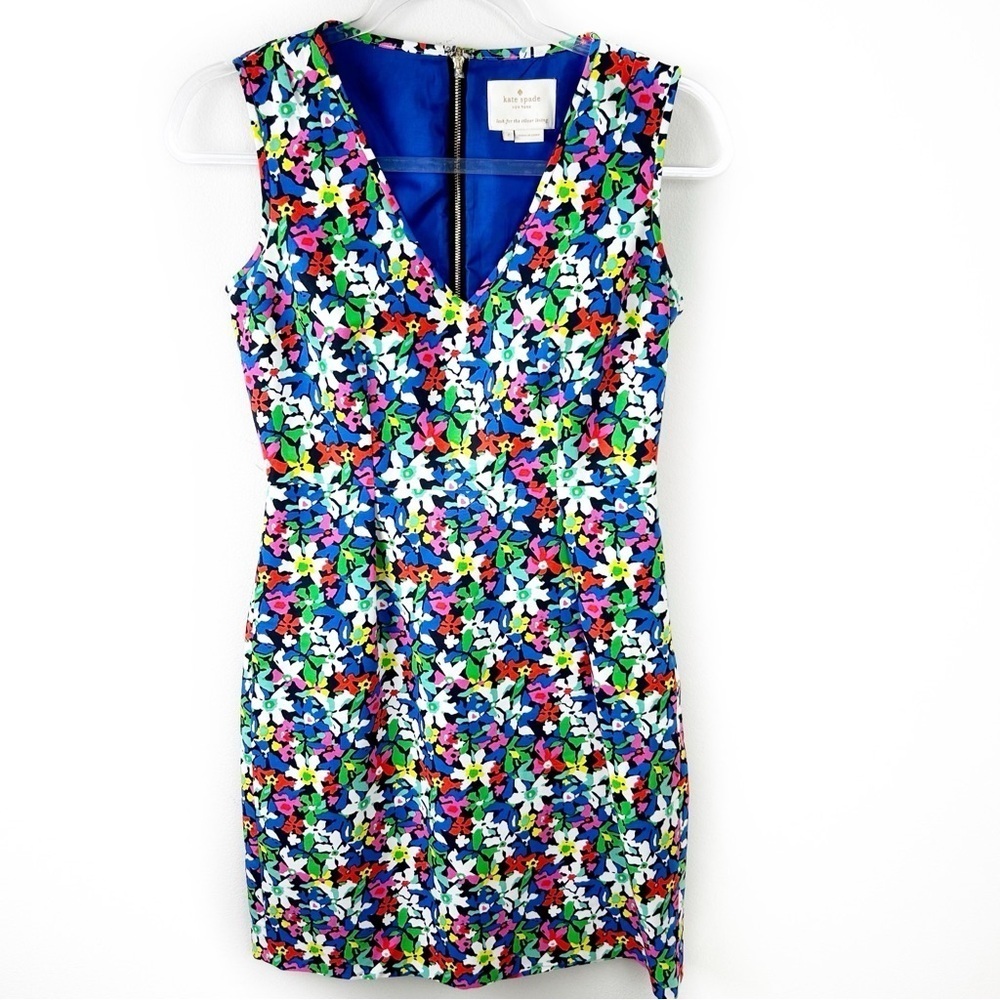 Kate Spade Mira in Full Bloom Floral Sheath dress bright multicolor blue silk 2